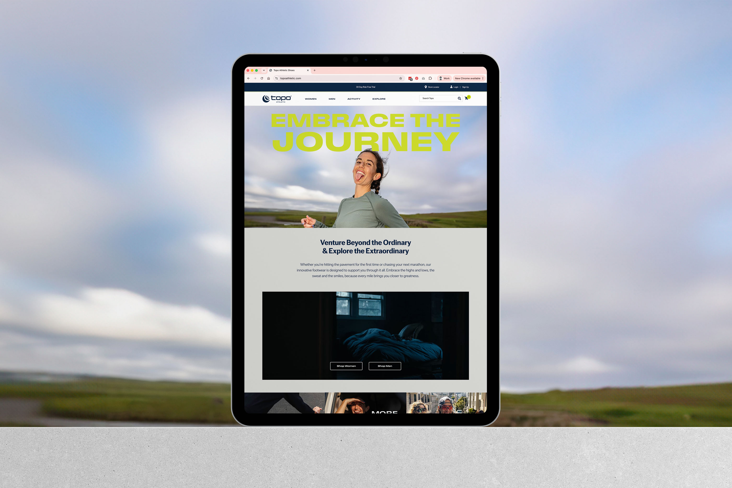 Tantrum Agency Embrace the Journey campaign for Topo Athletic shown through digital brand applications