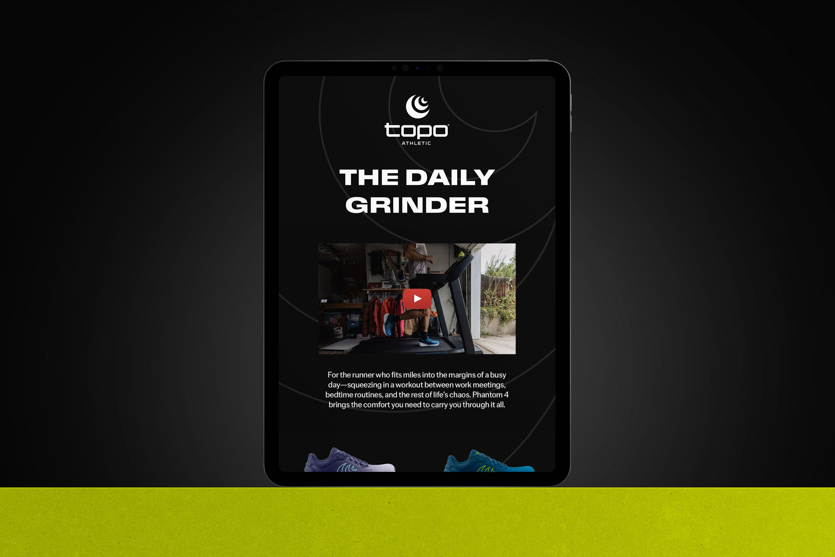 Topo Athletic Embrace the Journey 2.0 digital campaign by Tantrum Agency displayed on a tablet