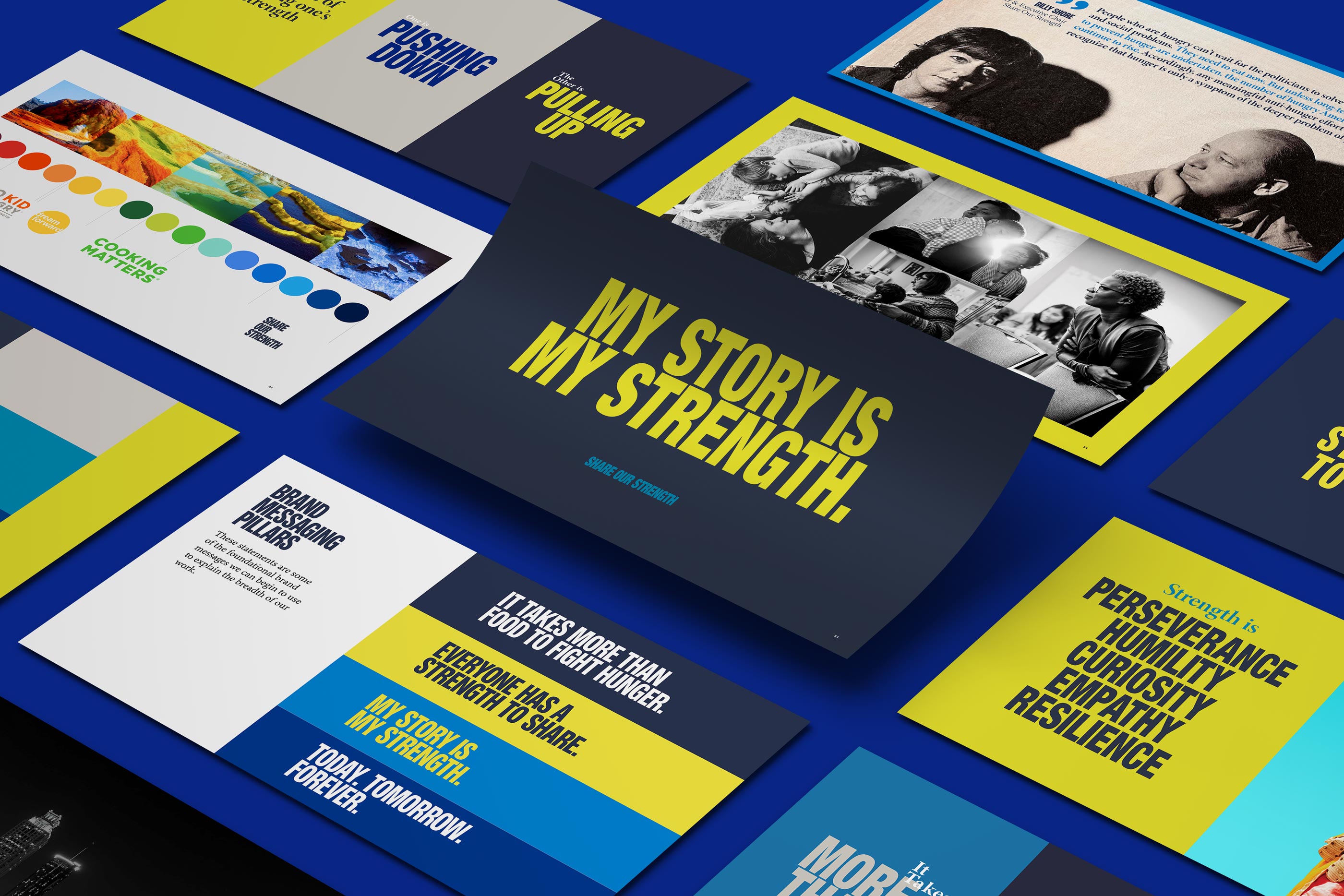 Tantrum Agency brand strategy for Share Our Strength shown through identity and messaging guidelines