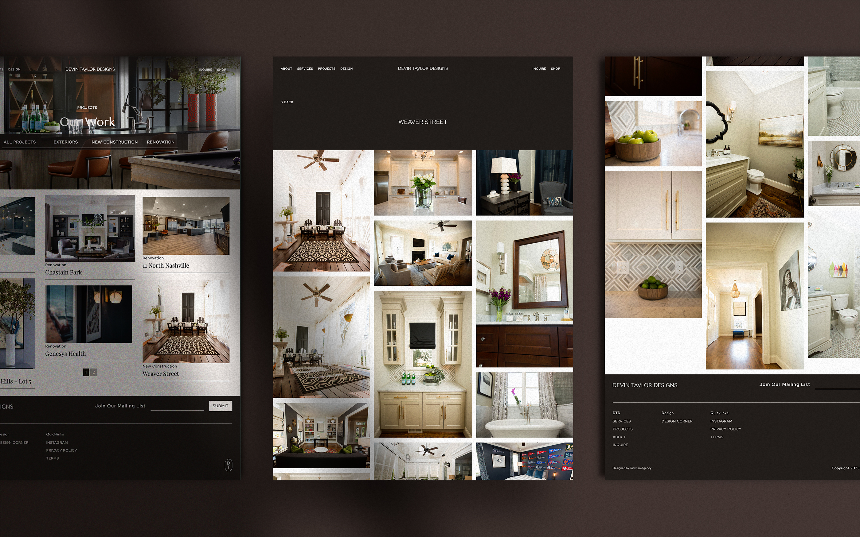 Devin Taylor Designs website redesign by Tantrum Agency showcasing the studio’s interior design portfolio
