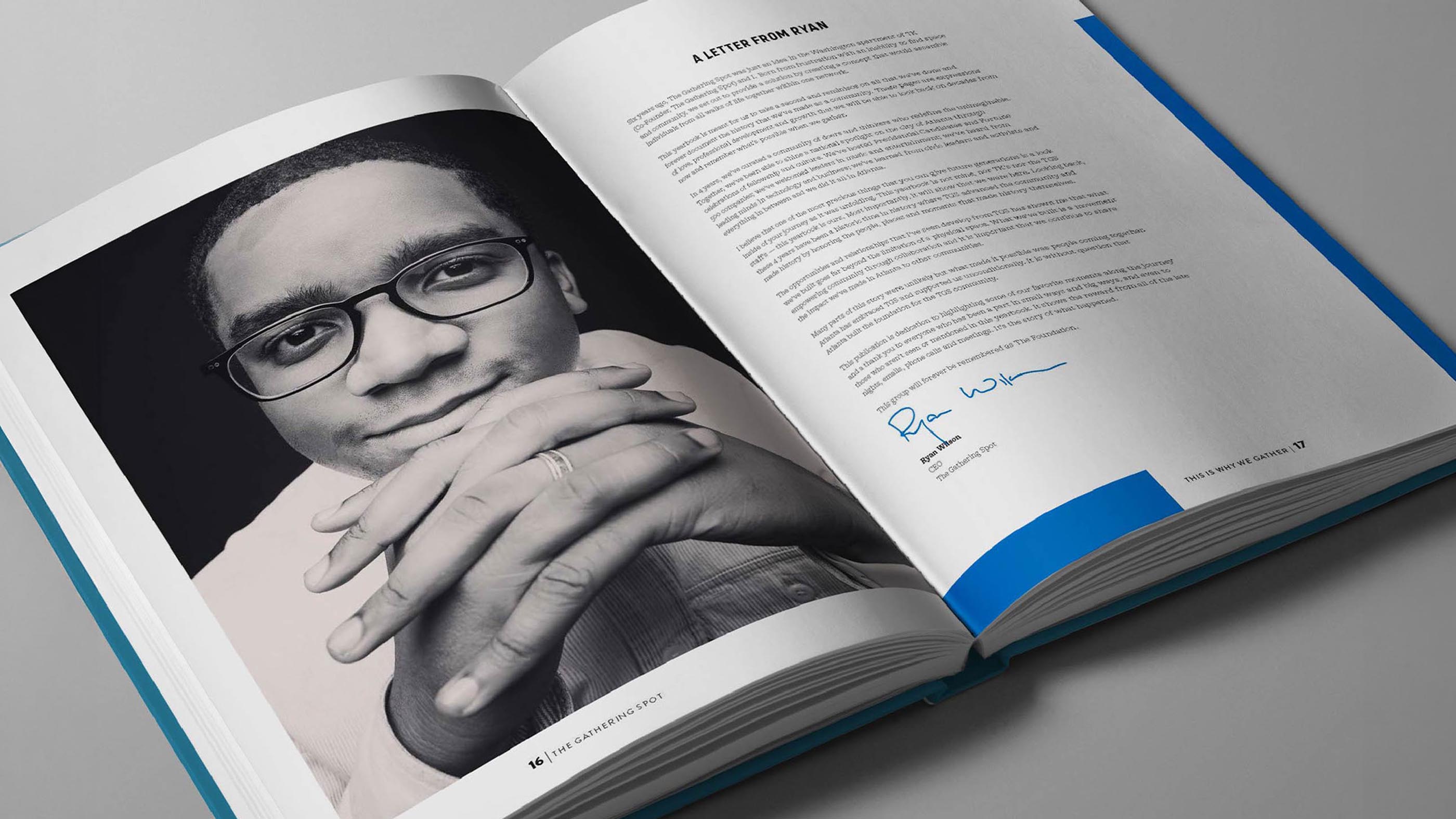 The Gathering Spot Yearbook Vol. 1 designed by Tantrum Agency featuring letter from co-founder Ryan Wilson