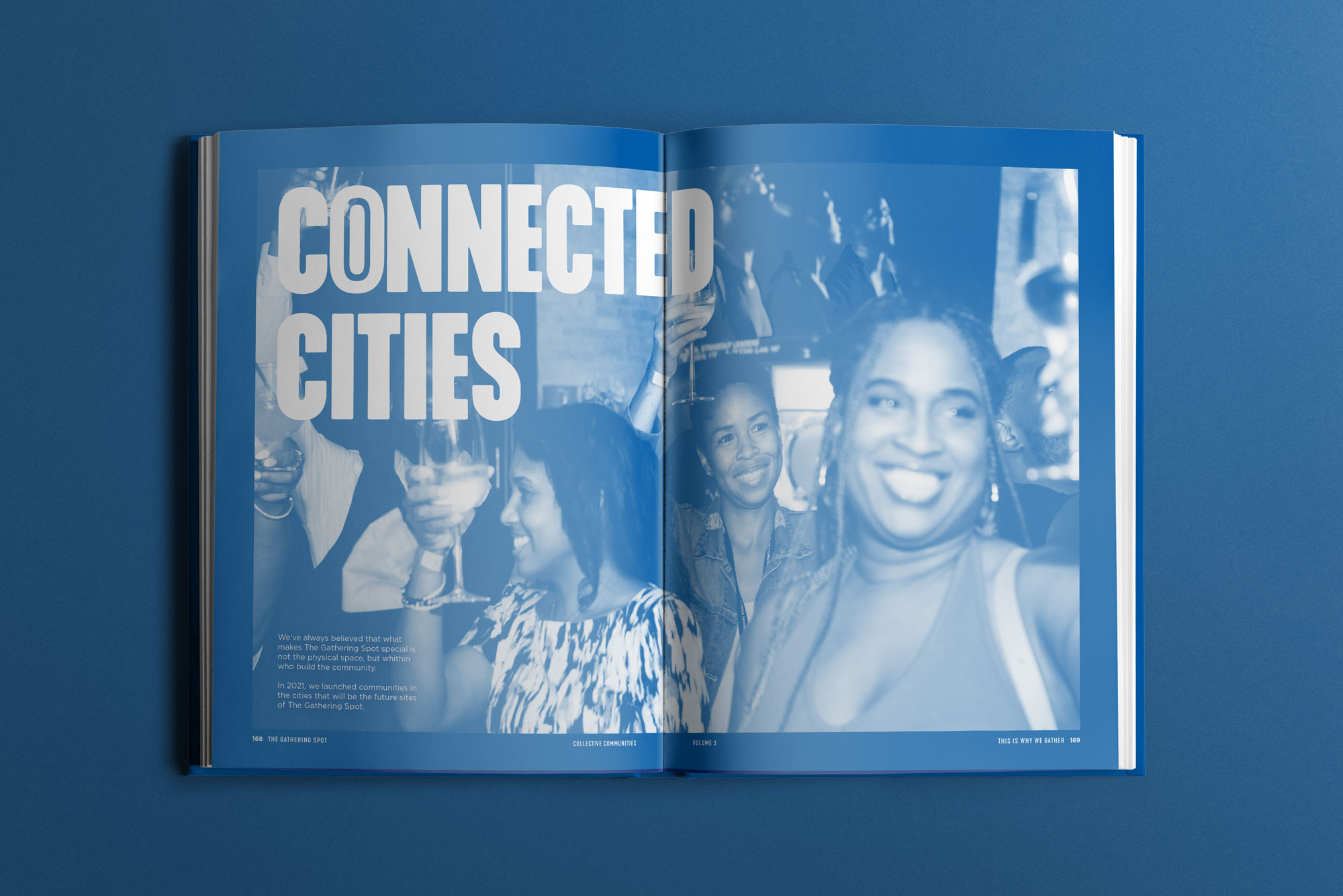 Tantrum Agency Collective Communities yearbook spread featuring bold typography and duotone photography