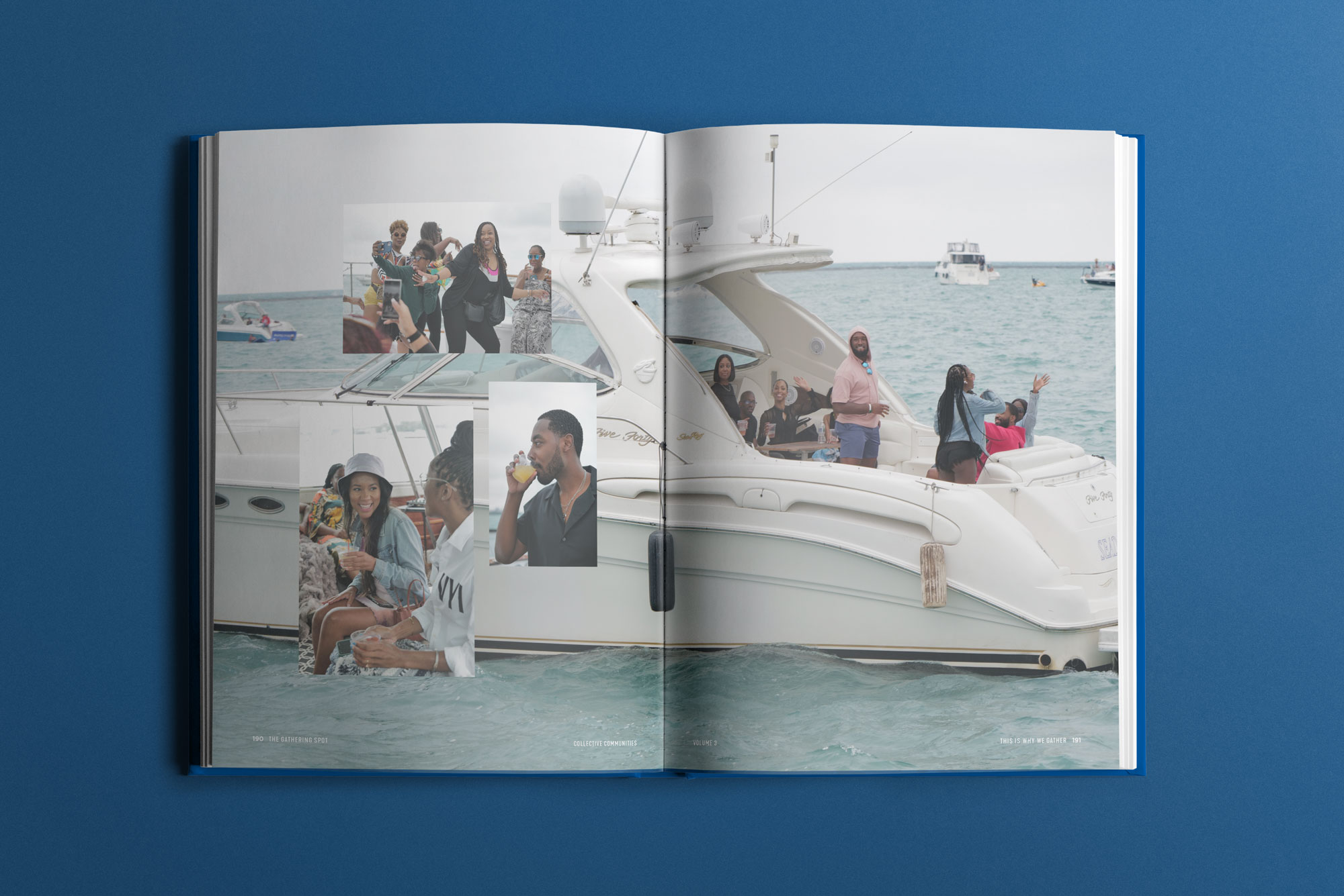 The Gathering Spot Collective Communities yearbook by Tantrum Agency shown through a final editorial spread showing celebration