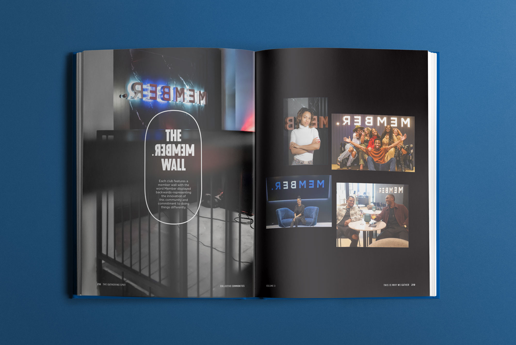 Tantrum Agency Collective Communities publication design featuring the TGS member wall and community events