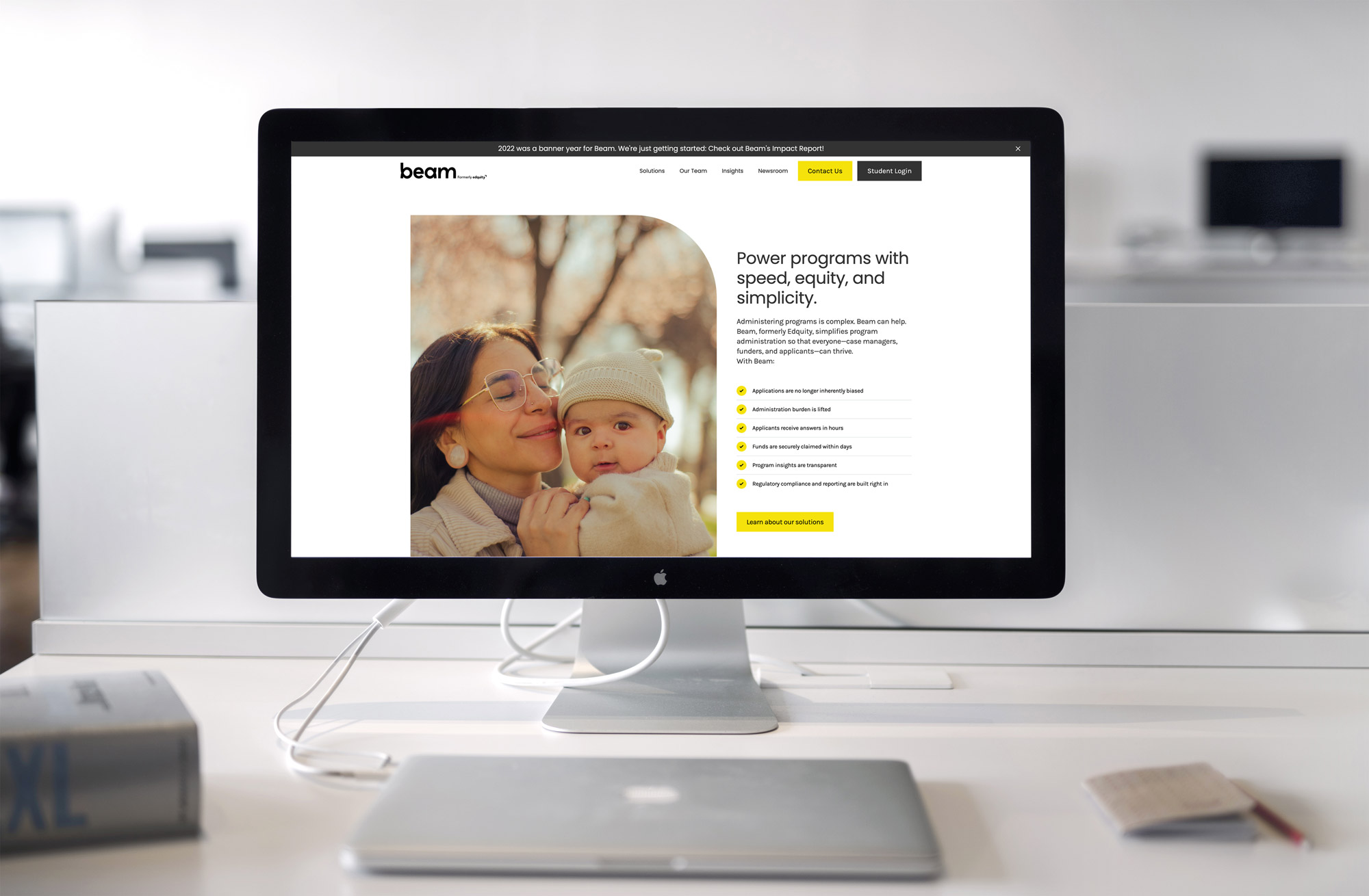 Beam website designed by Tantrum Agency displayed on a desktop computer with the new brand identity