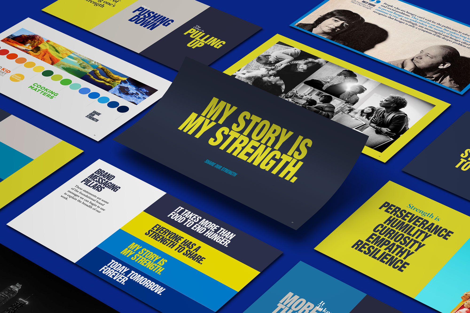 Tantrum Agency brand strategy for Share Our Strength shown through identity and messaging guidelines