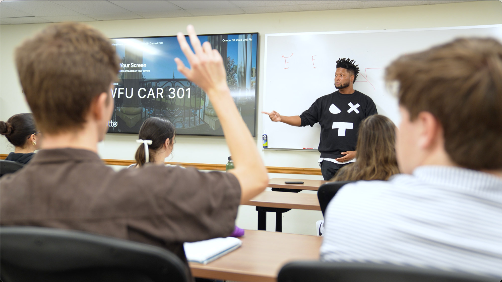 Tantrum Agency team engaging students during a creative careers visit at Wake Forest University