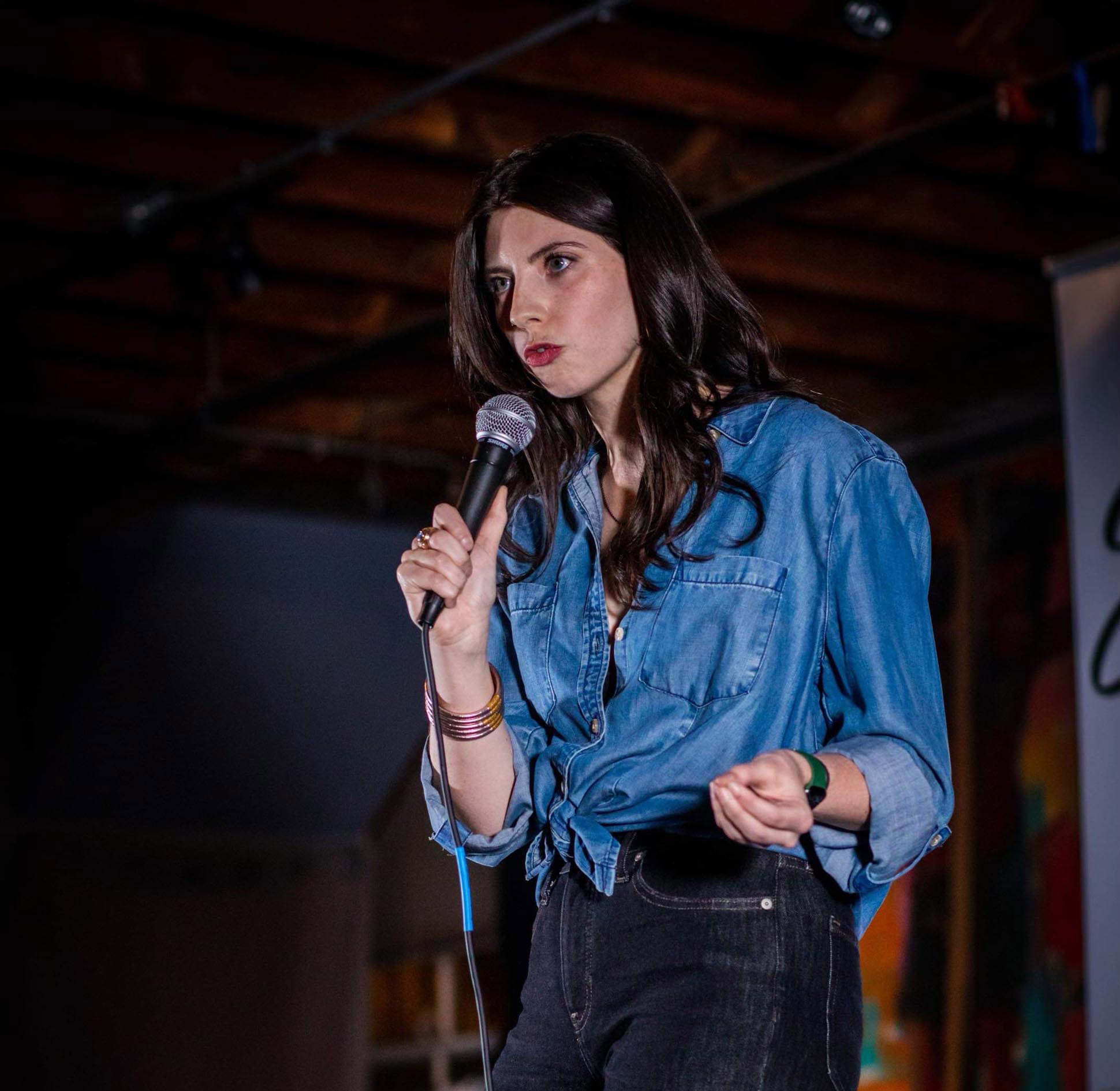 Tantrum Agency team member captured during a candid creative moment as a standup comedian