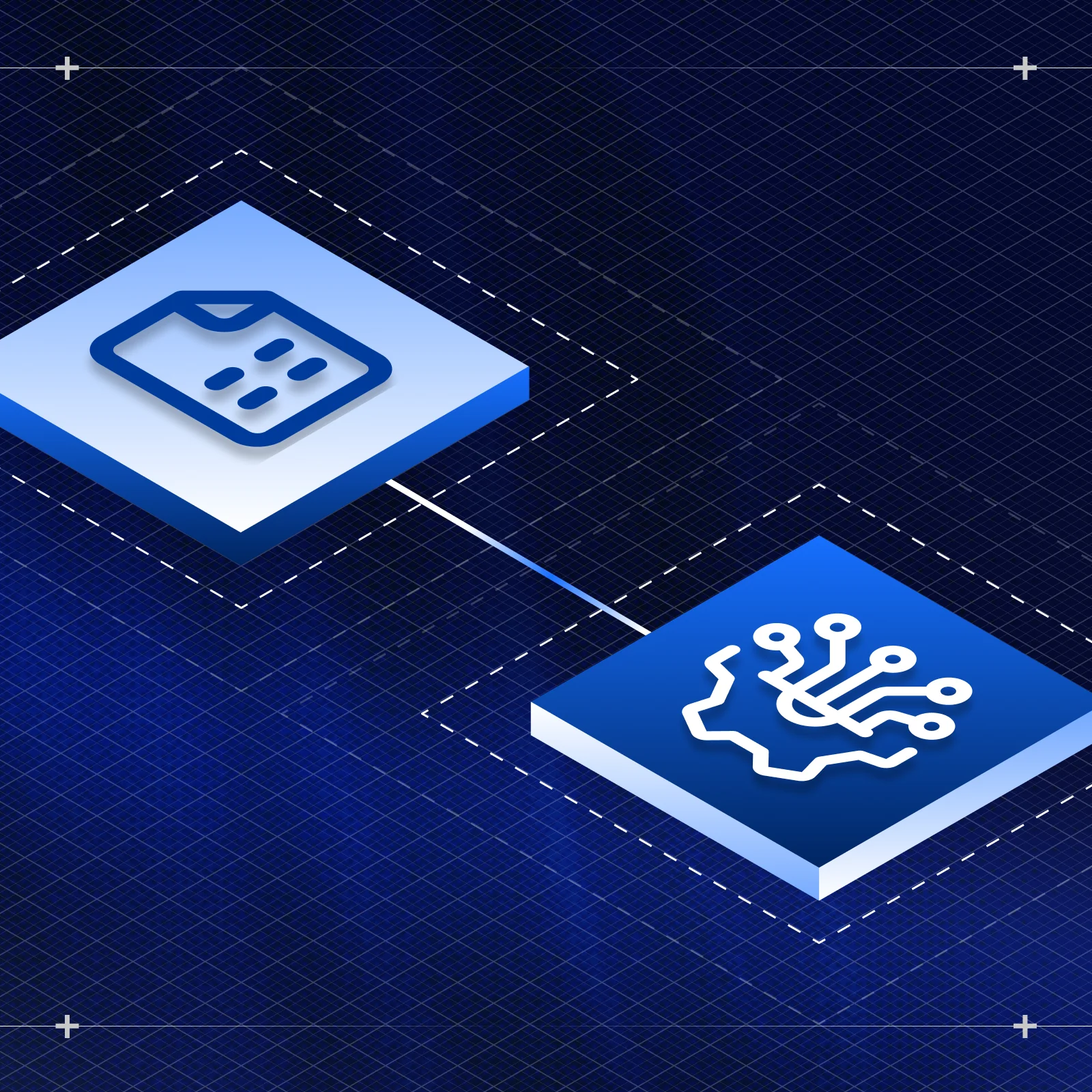 Isometric illustration of a transport document connected to a digital processing node, representing proof of delivery software