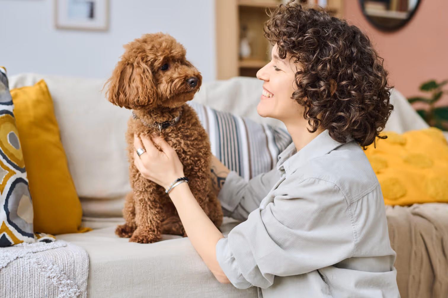 Woman with puppy stock image