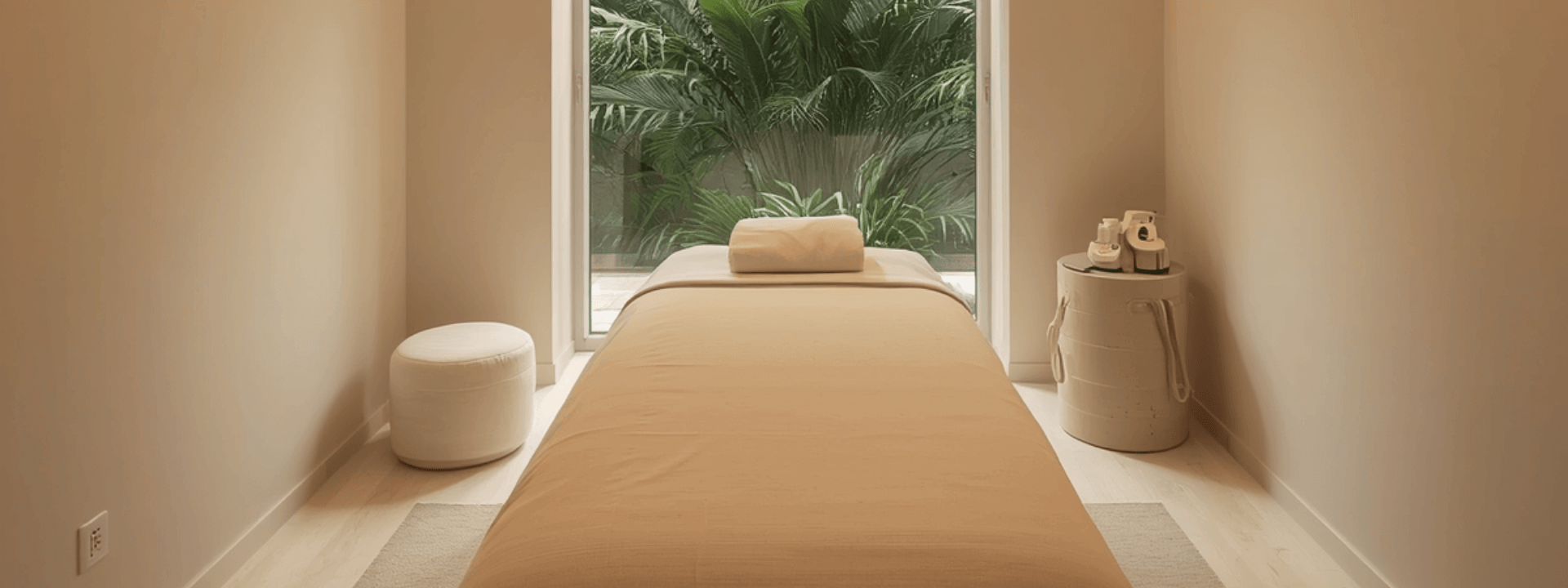 Tropical water reflections and palm shadows creating a calming wellness atmosphere at Glow Colonics