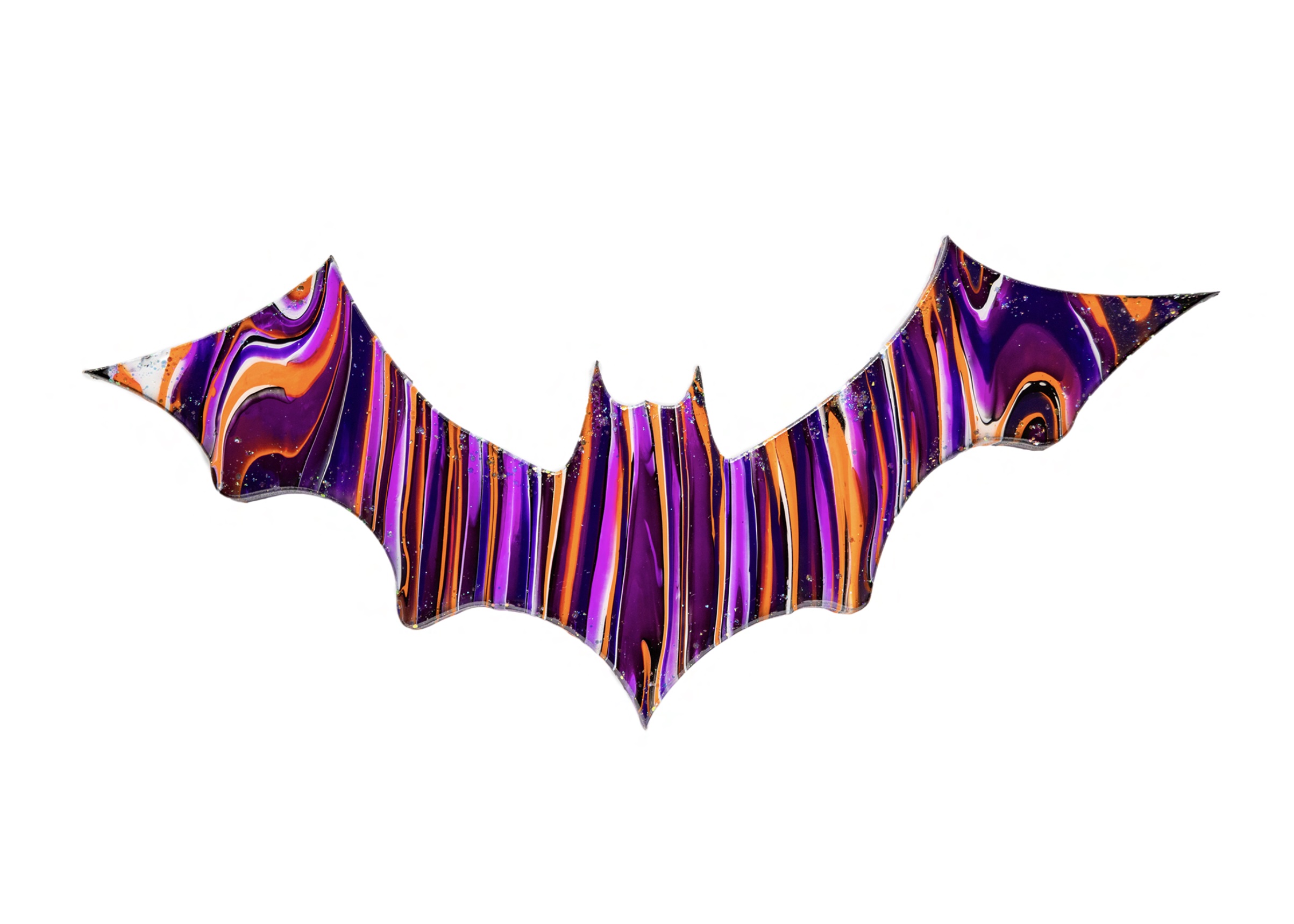 A bold bat-shaped wall décor piece with a modern abstract twist that's perfect for Halloween displays, game rooms, offices, or spooky home décor. Includes the full experience, all materials, and your finished piece professionally coated with a high-gloss resin finish. Available August 19–December 31, or until supplies last.