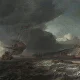 Victorins - oil painting of a stormy sea with turbulent waves and sailing ship in dark clouds