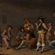 Victorins - 18th-century portrait painting of men and a dog in period attire against dark background