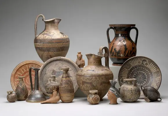 Victorins - collection of antique ceramic vases, pitchers, plates and figurines with intricate patterns