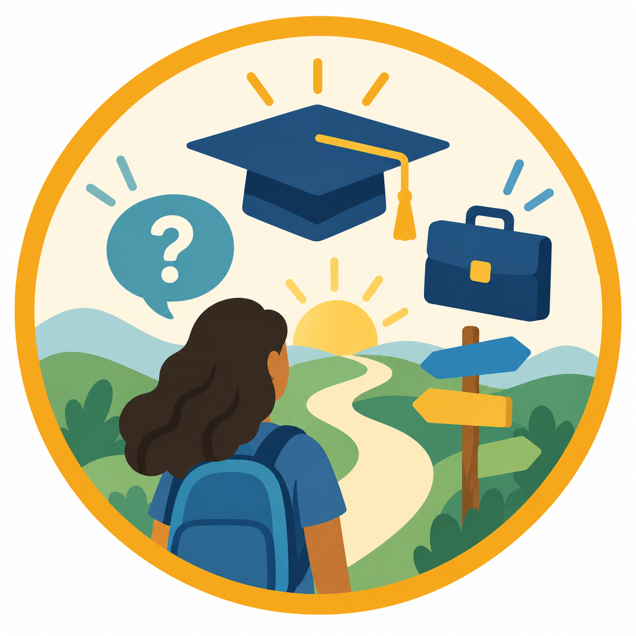 Illustration of a student considering education and career paths.