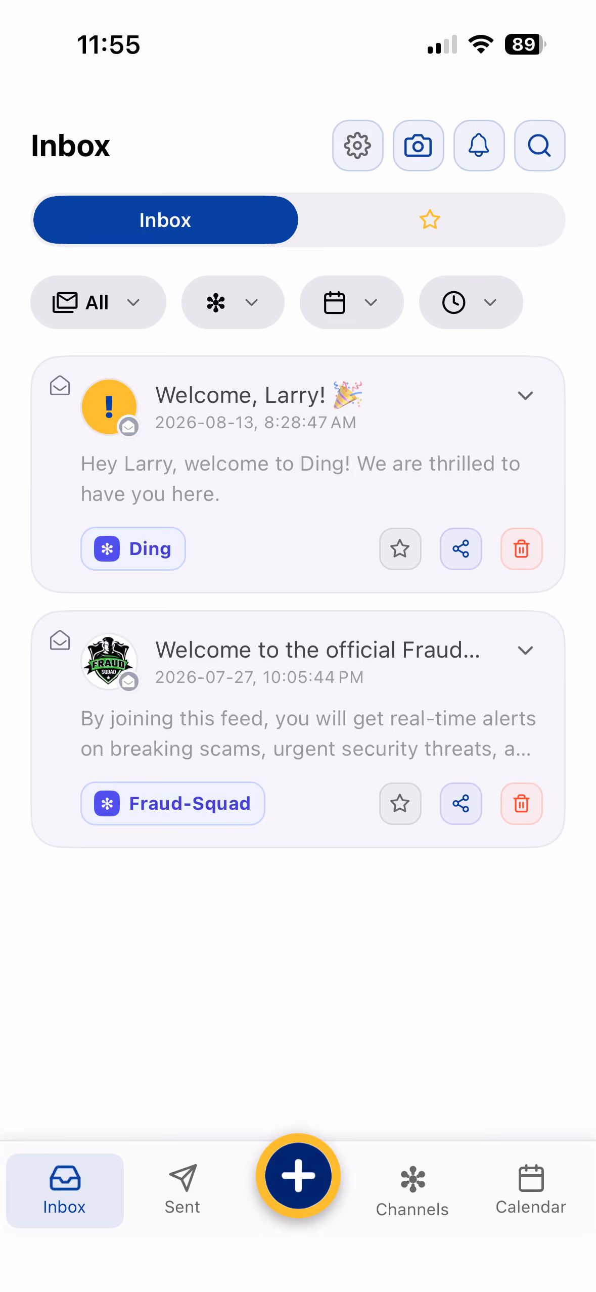 Ding inbox screen