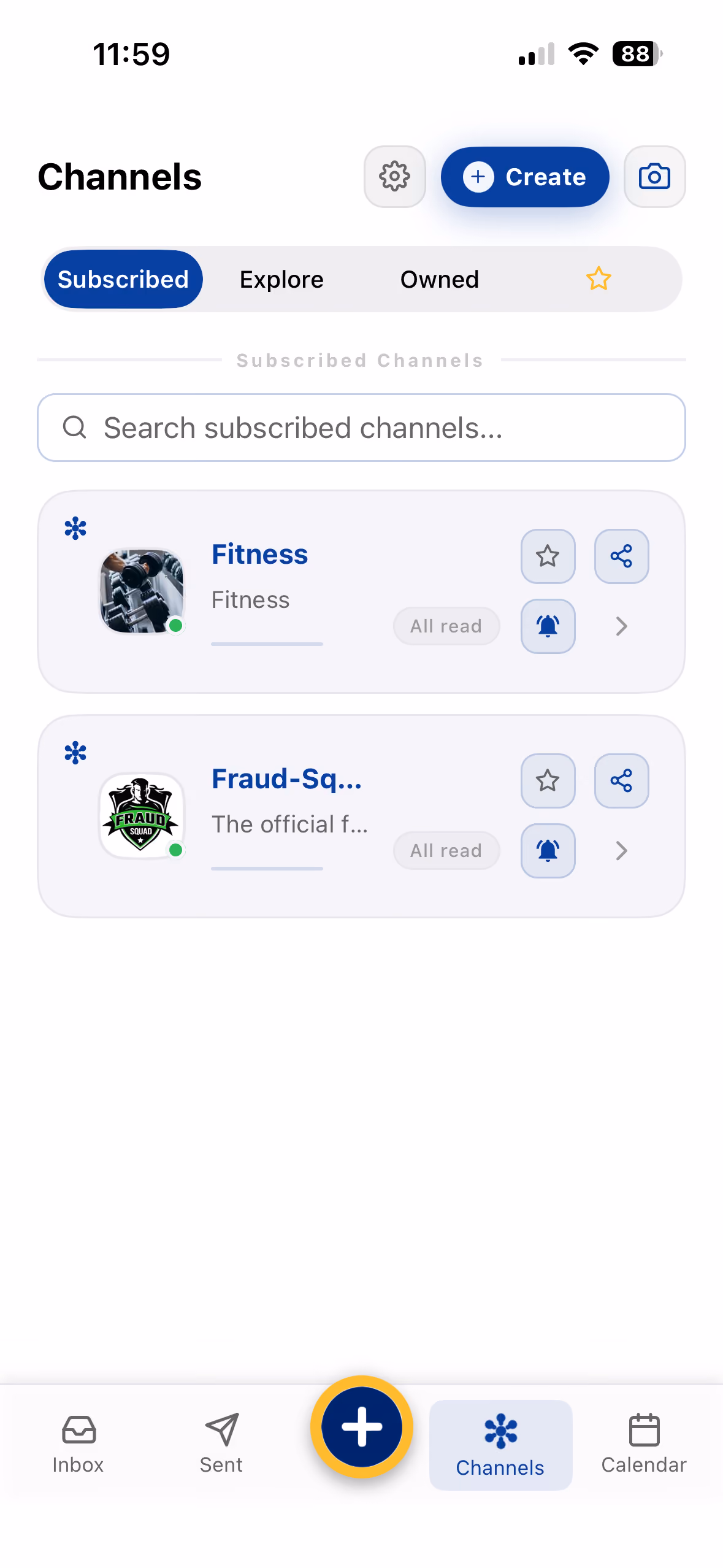 Ding channels screen