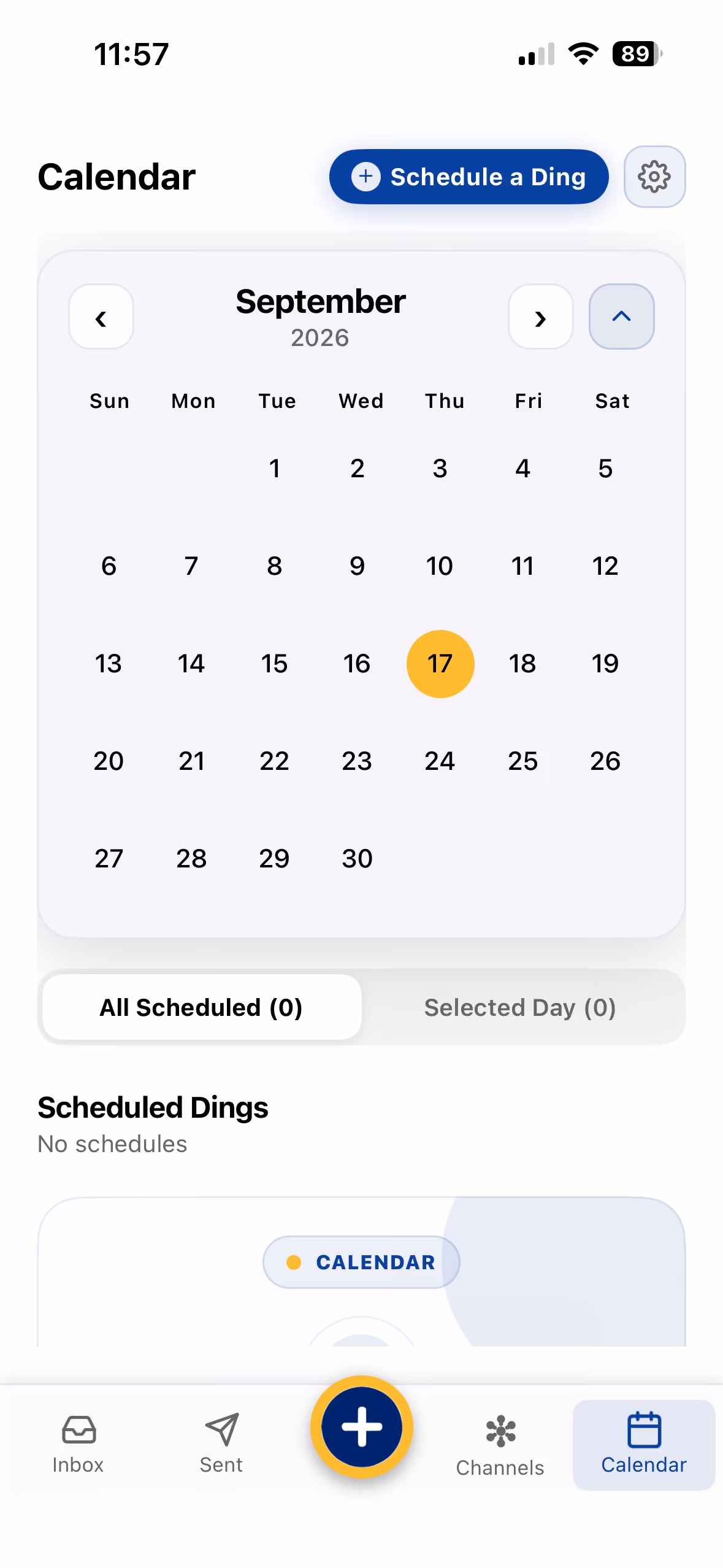 Ding schedule screen