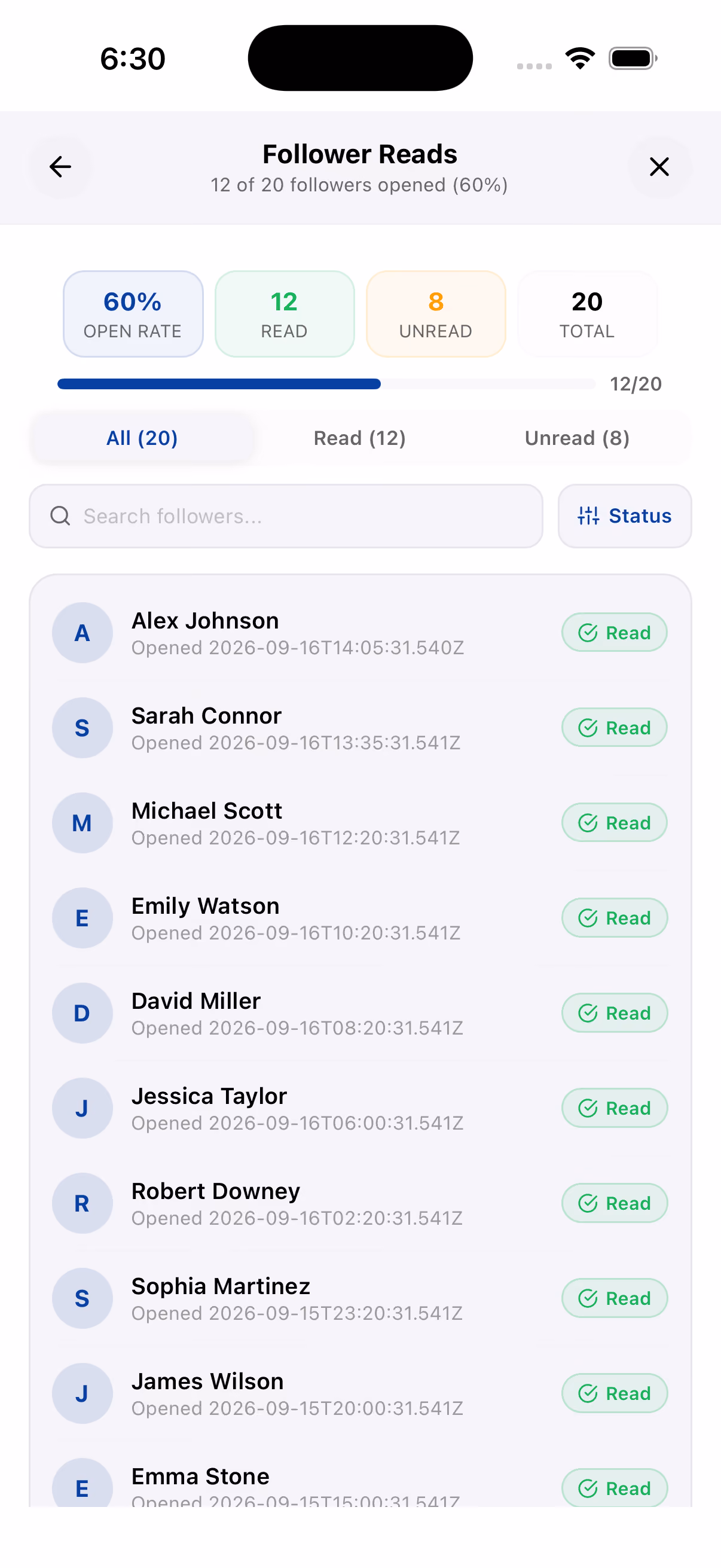 Ding read receipts screen