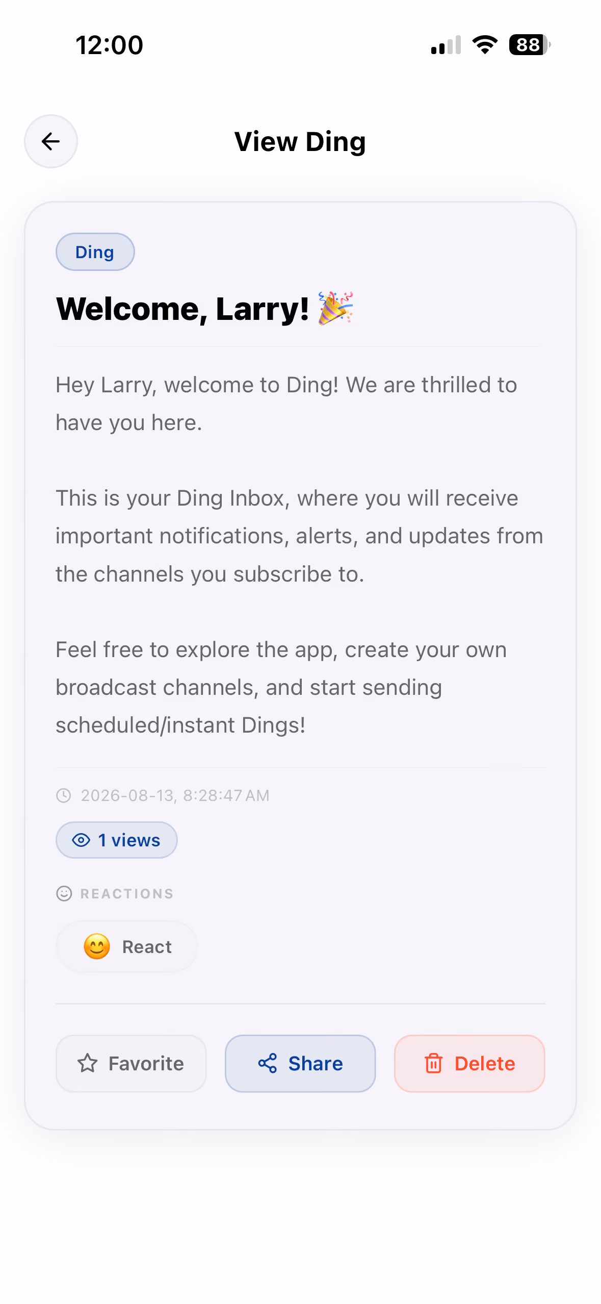 Ding message view screen