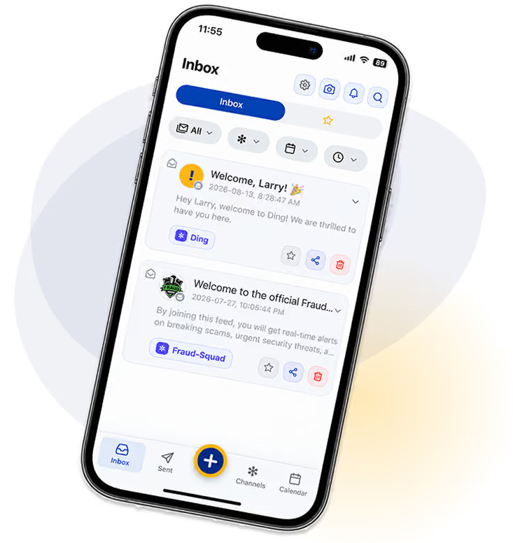 Phone screen showing a Ding push notification received by a subscriber