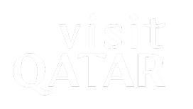 Text logo reading 'visit QATAR' in white on a black background.