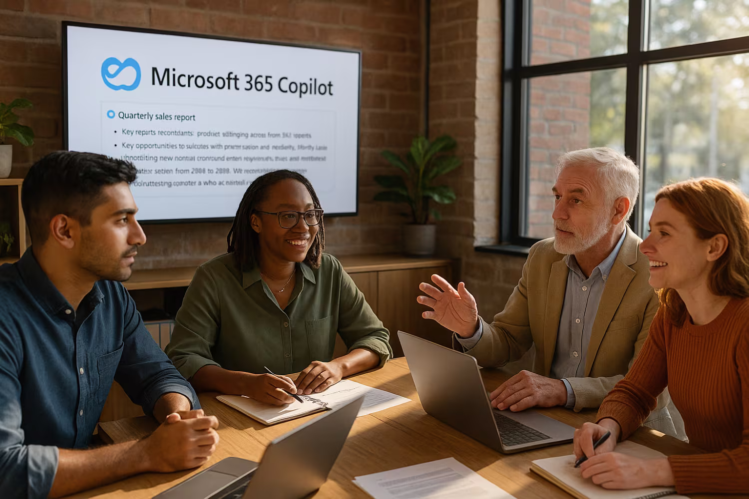 Diverse team using Microsoft 365 Copilot