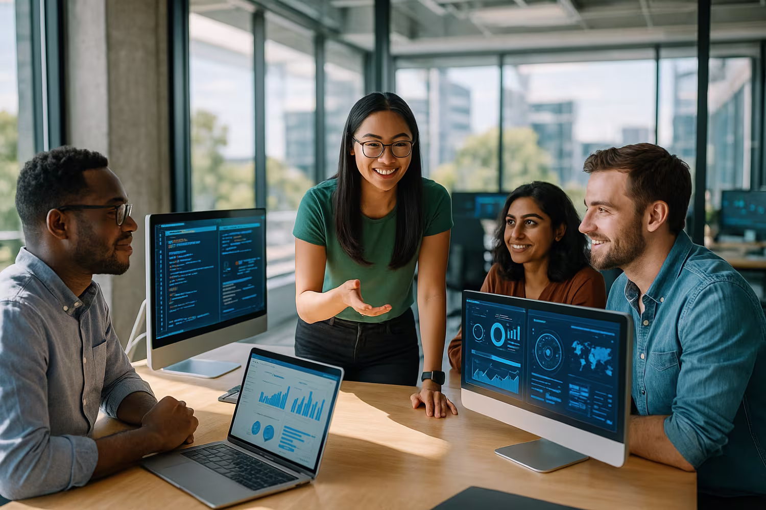 Diverse tech team discussing managed IT solutions