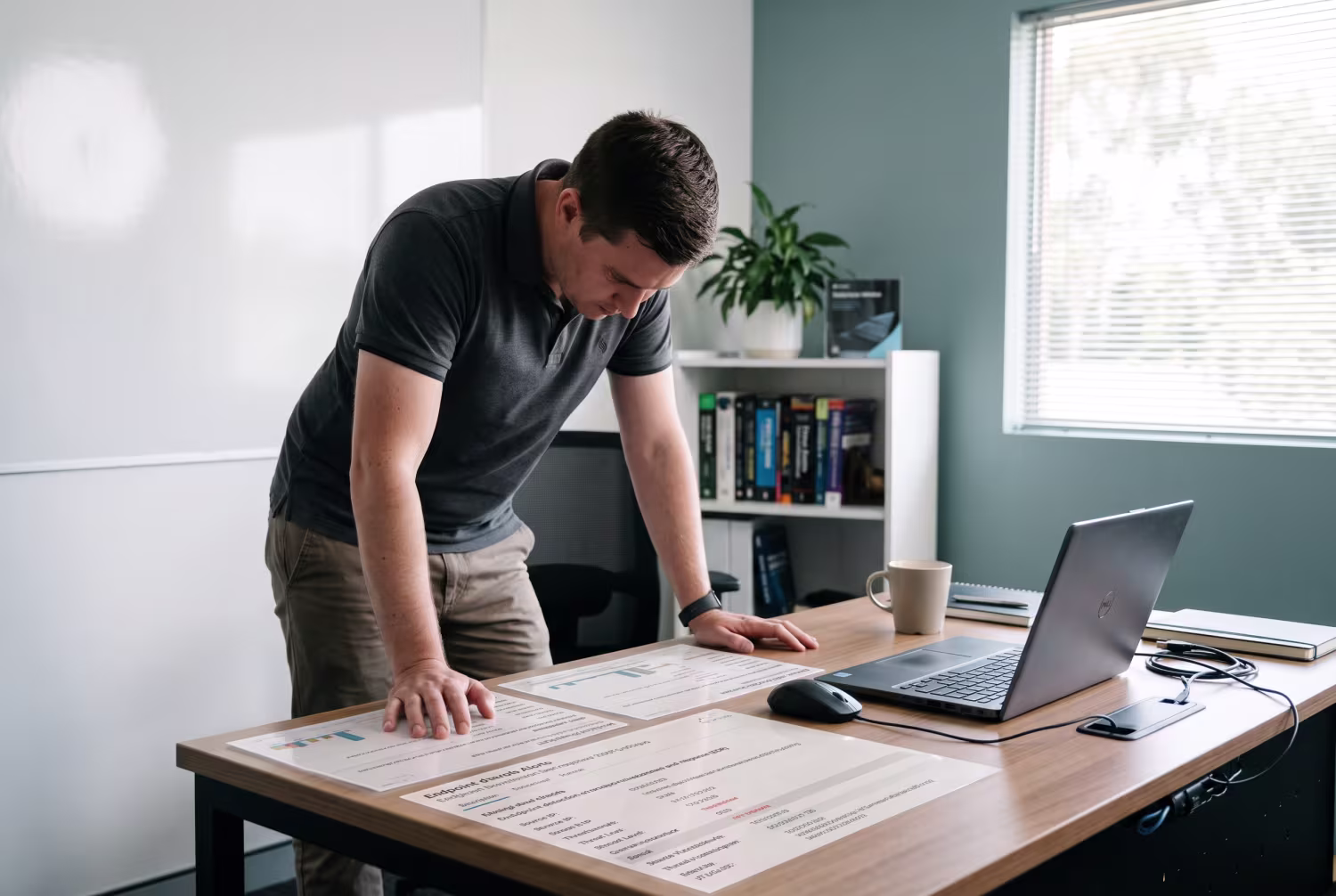 IT professional reviewing alerts from endpoint detection and response software