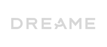 Gray text logo spelling DREAM with a stylized A on a black background.