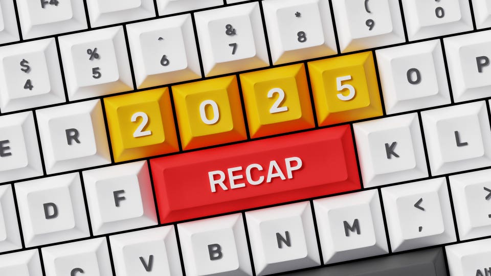 2025 recap. Key Cybersecurity highlights and insights, achievements, review, business goals and plans. 2025 recap on 3D keyboard button. 3D illustration