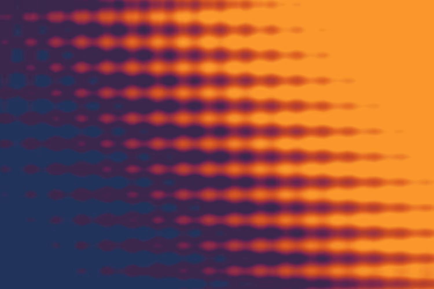 Abstract pattern of wavy, blurred dots transitioning from dark purple on the left to bright orange on the right.