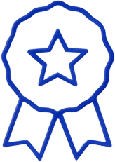 Blue outline of an award ribbon with a star in the center.