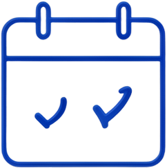 Blue calendar icon with two check marks inside the date area.
