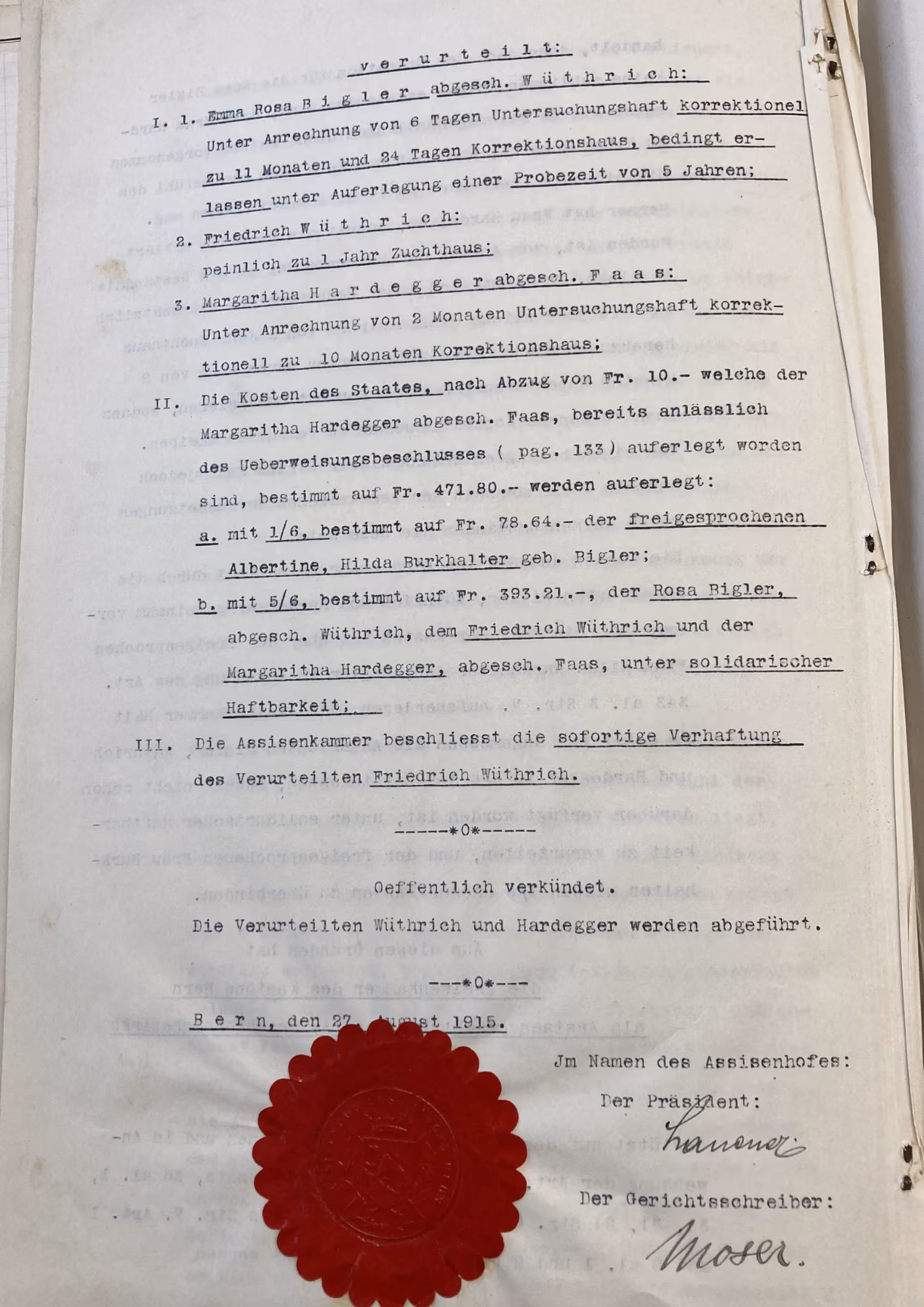Gerichtsurteil vom 27. August 1915
