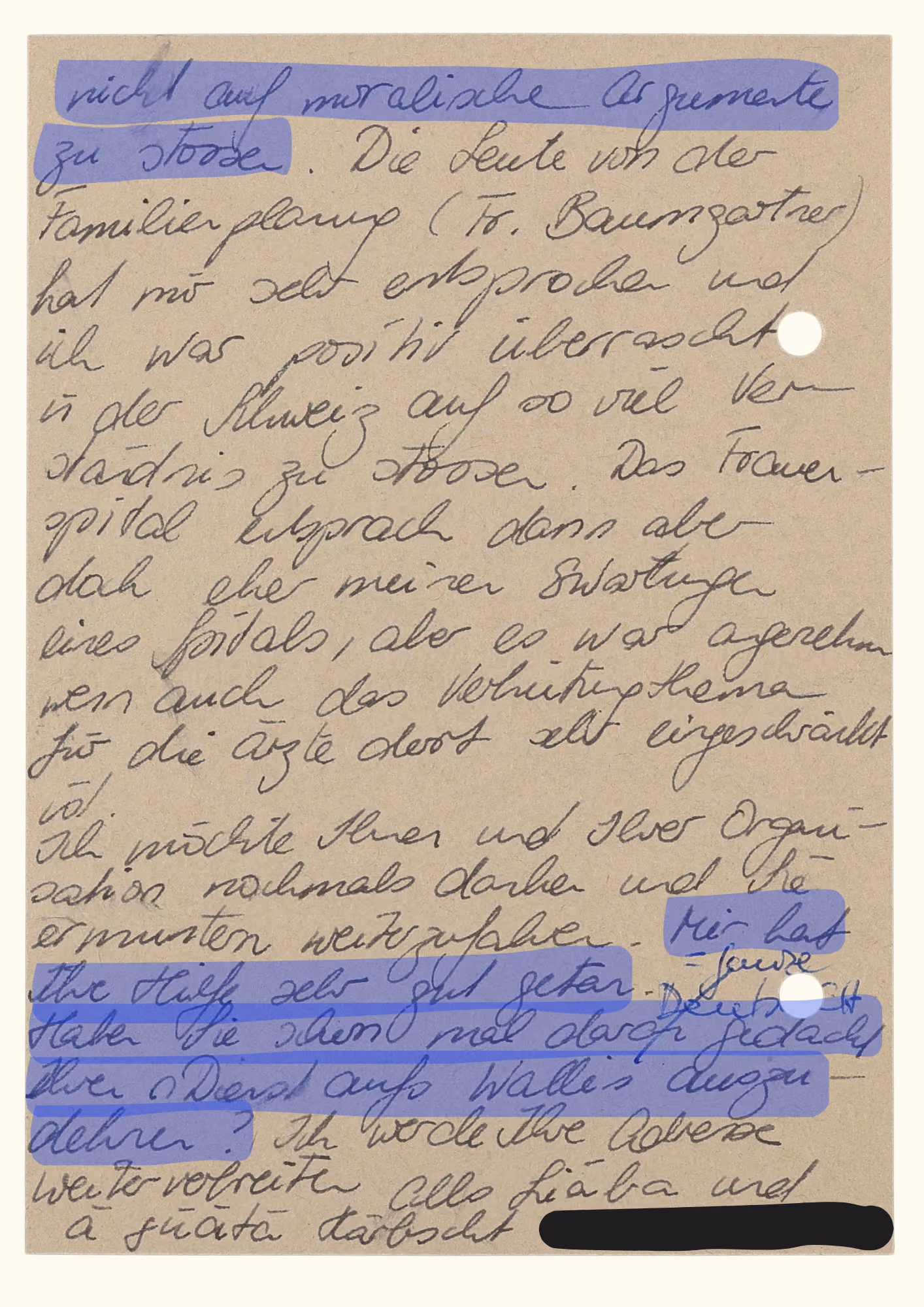 Dankeskärtchen an eine Help-Mitarbeiterin, 1985, Gosteli-Archiv