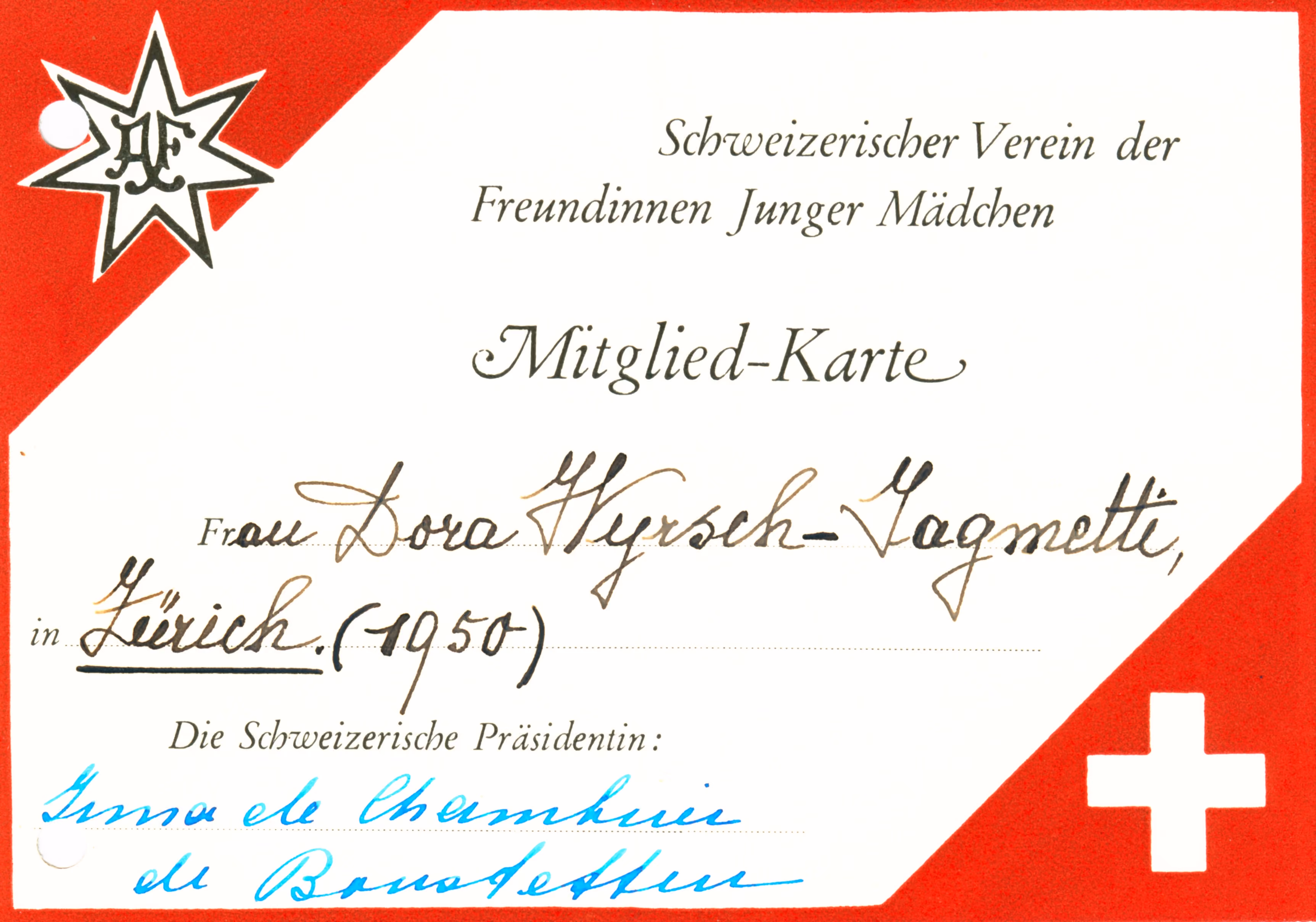 Mitgliederkarte von Dora Hyrsch-Jagmetti