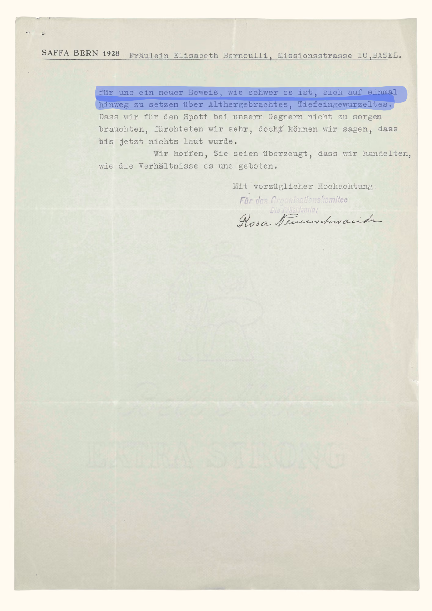 Brief von Rosa Neuschwander an Elisabeth Bernoulli, 22. September 1928, Gosteli-Archiv