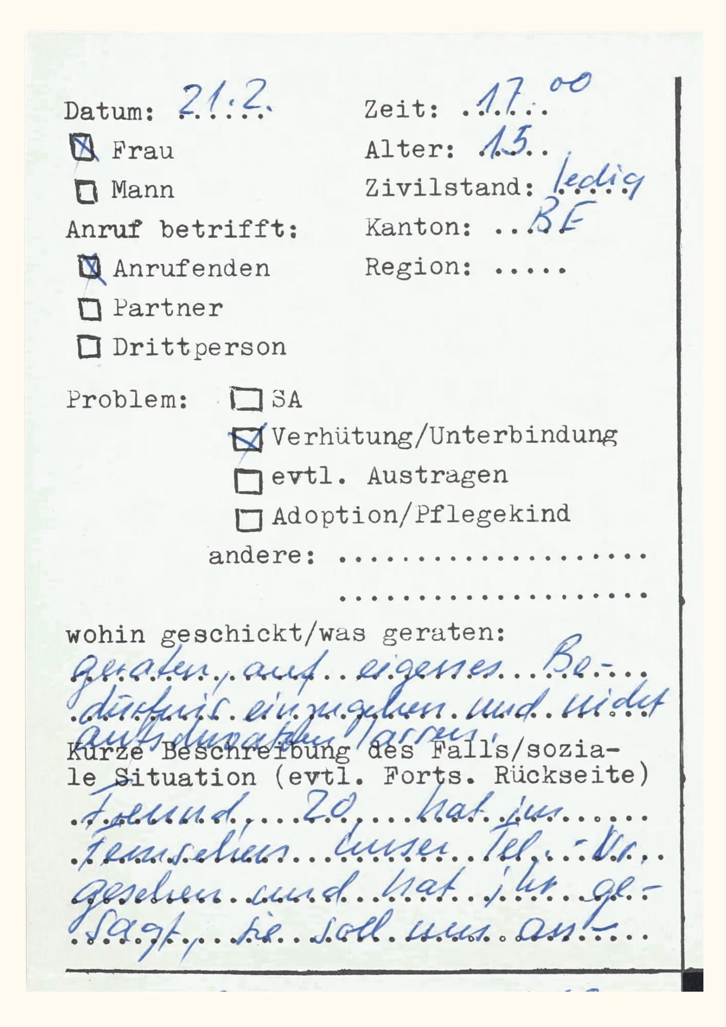 Telefonprotokoll, 21. Februar 1979, Gosteli-Archiv