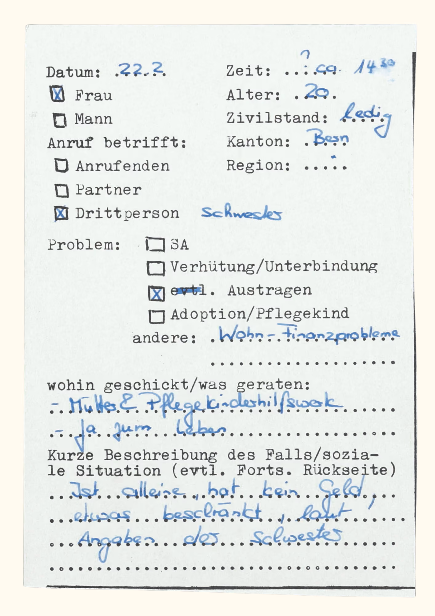 Telefonprotokoll, 22. Februar 1979, Gosteli-Archiv