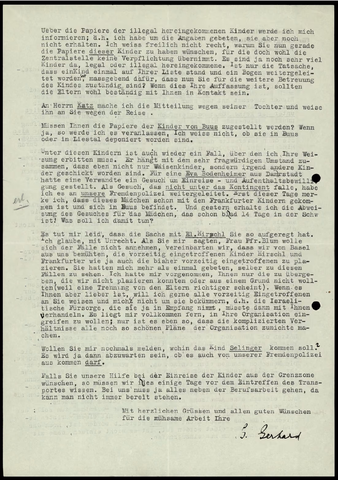 Brief von Georgine Gerhard an das Zentralsekretariat des SHEK, 21. Januar 1939, Schweizerisches Bundesarchiv