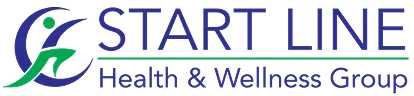Logo of START LINE Health & Wellness Group featuring a stylized person running.