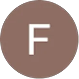 Circle with a brown background and a white capital letter F in the center.