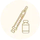 Outline illustration of a syringe with a needle next to a small medicine vial.