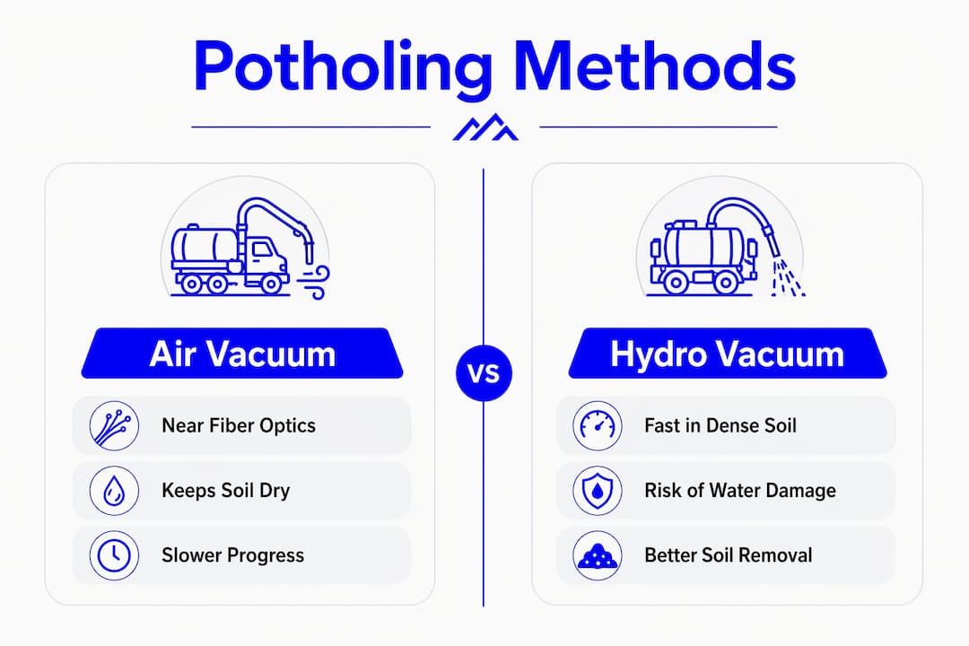 Infographic comparing air and hydro vacuum potholing methods