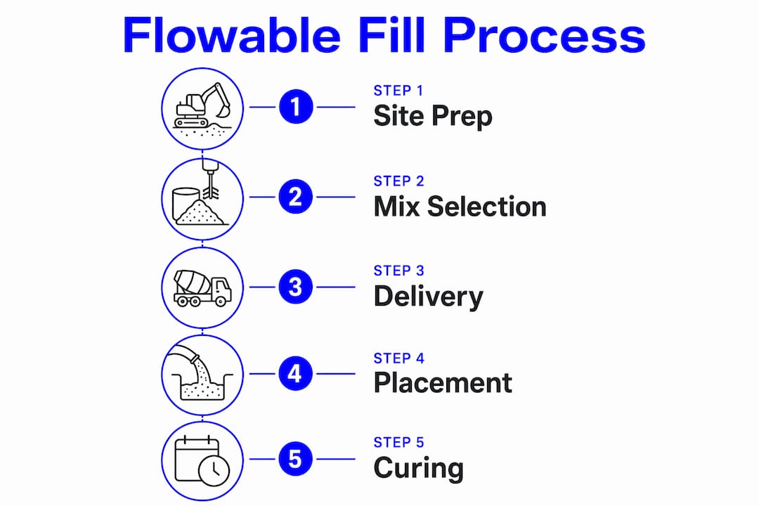 Infographic outlining flowable fill backfill process steps