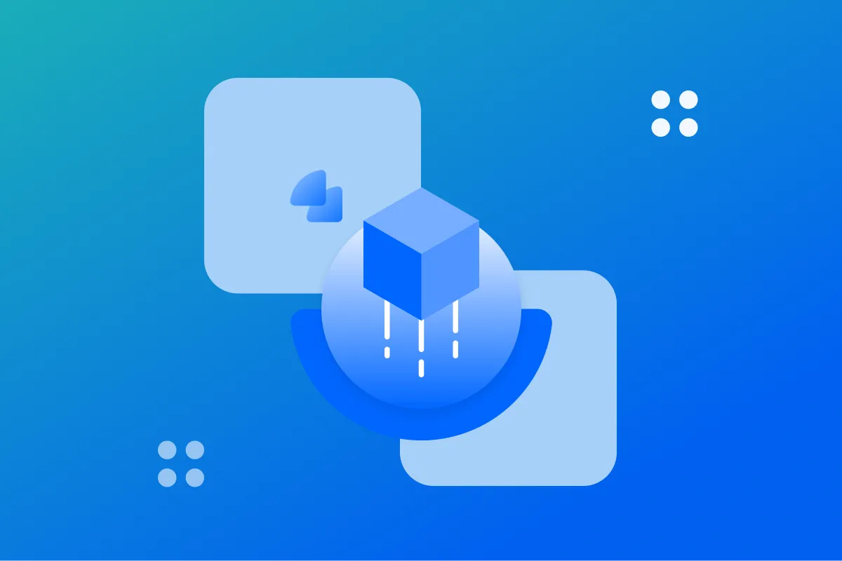 Abstract blue 3D illustration representing digital transformation and cloud-based healthcare SaaS, reflecting M&A trends and innovation in the European healthtech market.