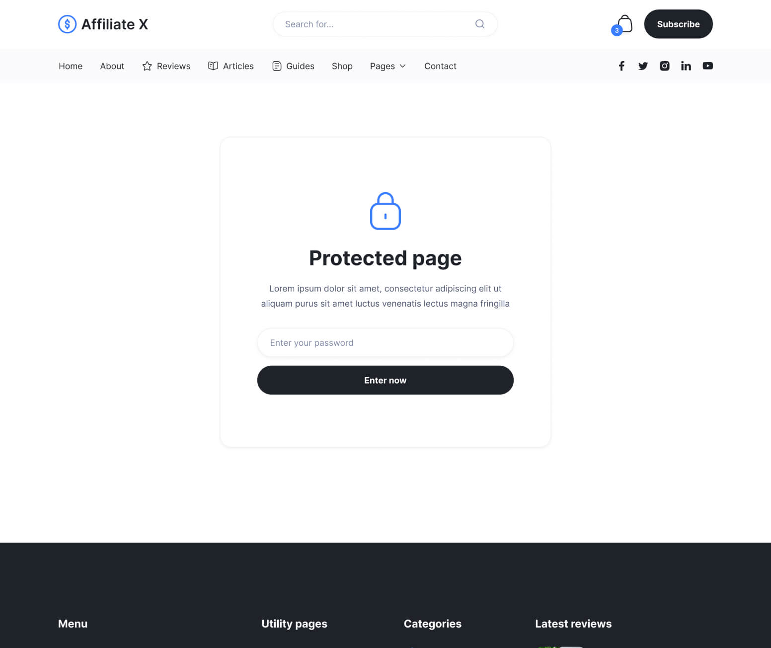 Affiliate X - Password Protected Page - Affiliate Blog Site Webflow Template