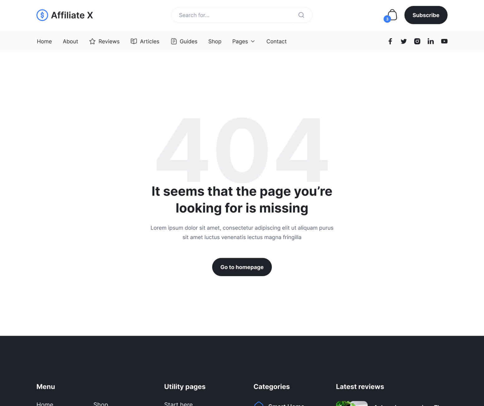 Affiliate X - 404 Page - Affiliate Blog Site Webflow Template